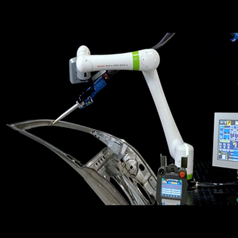 Mobile robot dispensing adhesive in automotive assembly