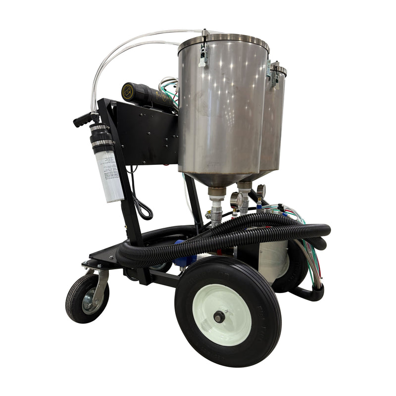 Side profile of the AST GMP-050-SPRAY system showing its durable wheels and ergonomic design for portability in industrial environments