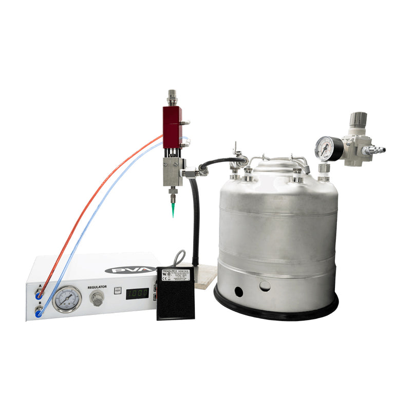 Benchtop precision fluid dot dispensing system with 5 gallon pressurized tank